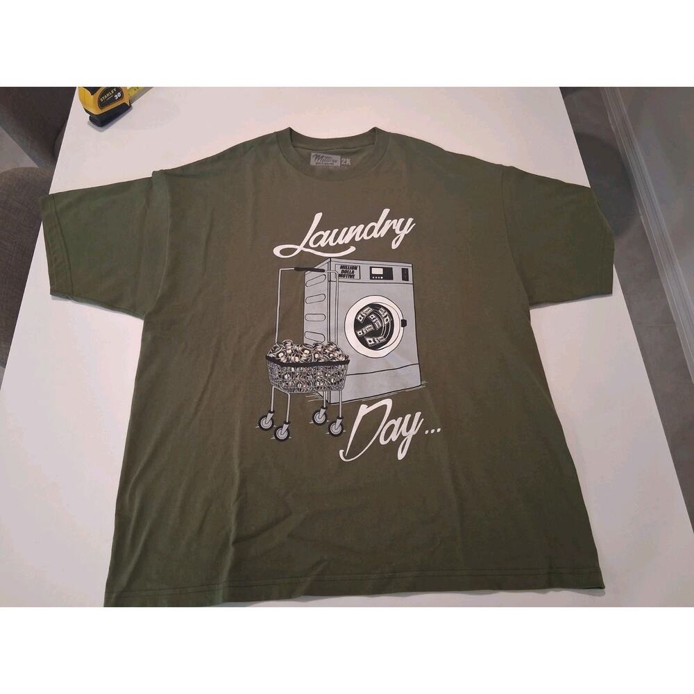 Million Dolla Motive Laundry Day T-Shirt Mens 2X Olive Green Graphic Streetwear